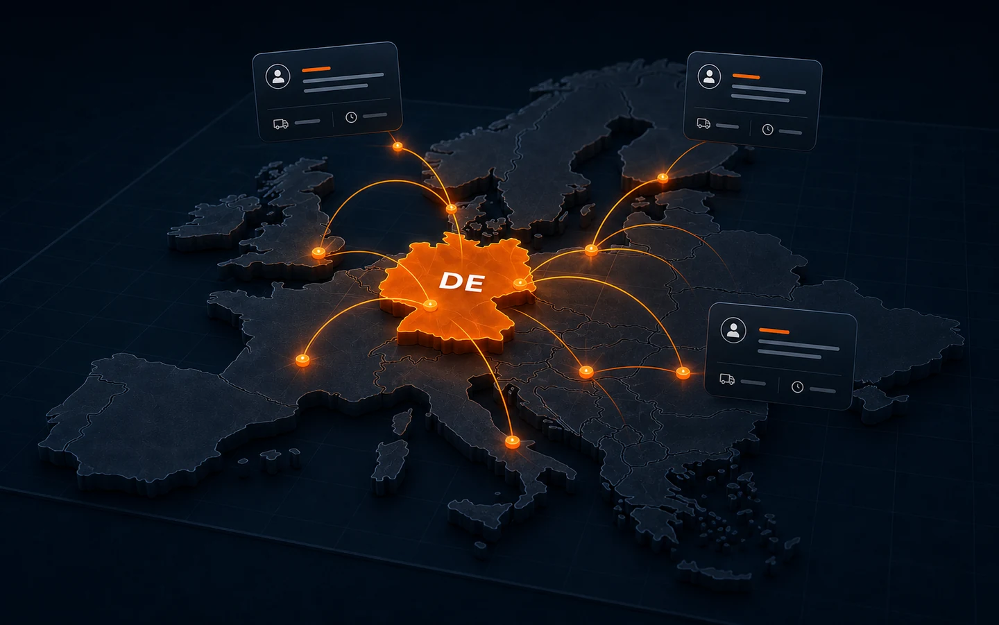 Illustrative 3D-Europakarte mit Deutschland als Zentrum eines grenzüberschreitenden Recherche-Netzwerks